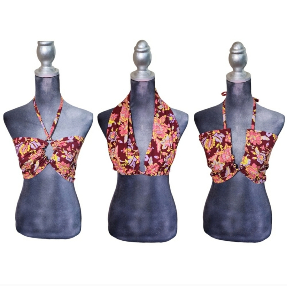 Free People Summer of Love Convertible Bandeau Wine Floral Small NWT - Picture 2 of 11